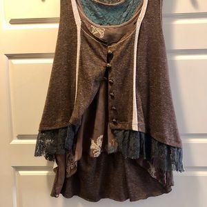 Self brand sheer tank with button vest